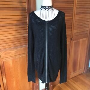 Lip Service Widow Goth Punk Industrial Black Zip Up Front Cardigan Sweater 2XL